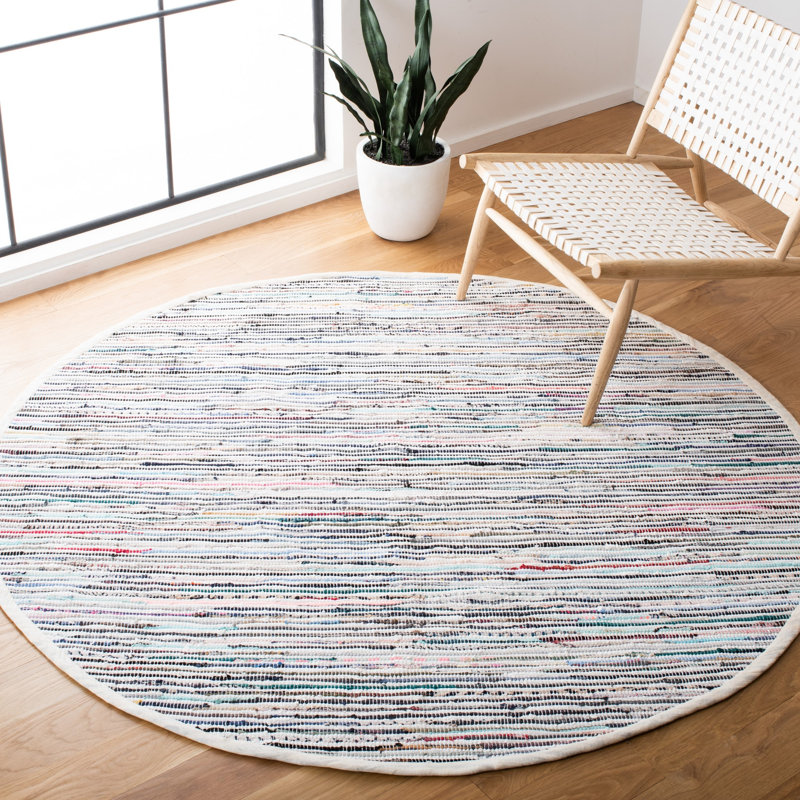 Conner Rug Hand Woven Cotton Striped Rug, Round 6'