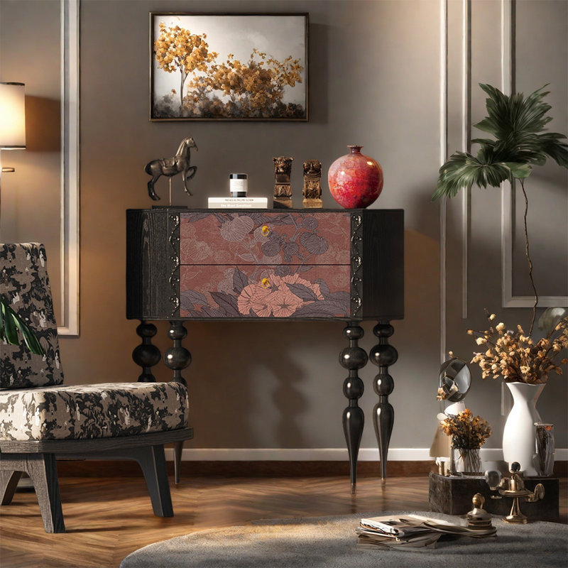 Armoire décorative en bois à deux tiroirs, Noir
