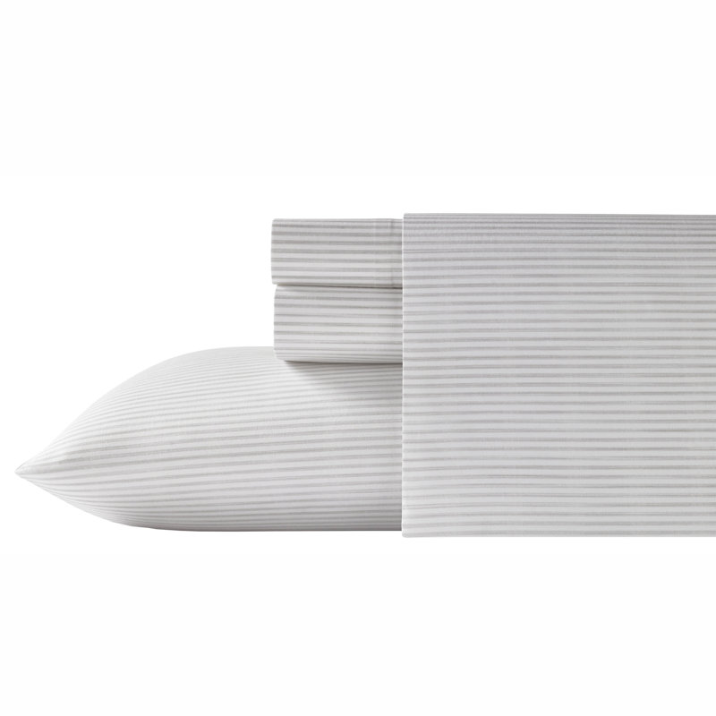 Tommy Bahama Printed Percale Cotton Sheet Set, Queen Sheet Set with 2 Pillowcases, White Paloma