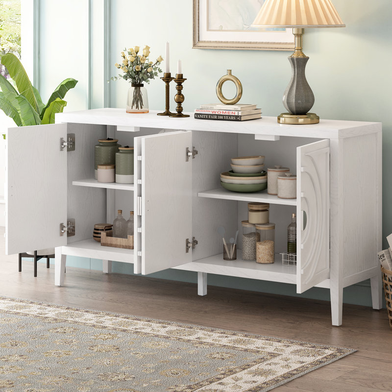 White Retro Sideboard With Design, Adds A Unique Touch To Your Living Area Stylish Sideboard, Fashionable Element Home Storage
