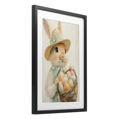 Easter Egg Basket Rabbit Framed Print Under Glass, design by The Prints Vibe