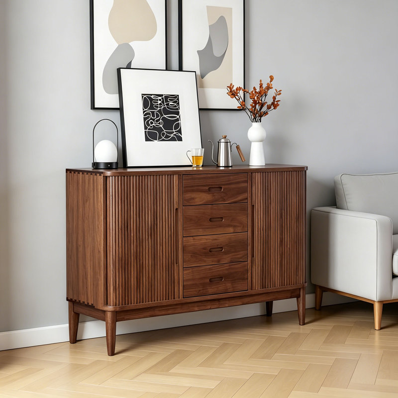 Buffet de rangement rétro et simple en bois massif, H 31,88 po x l 47,24 po x P 13,77 po