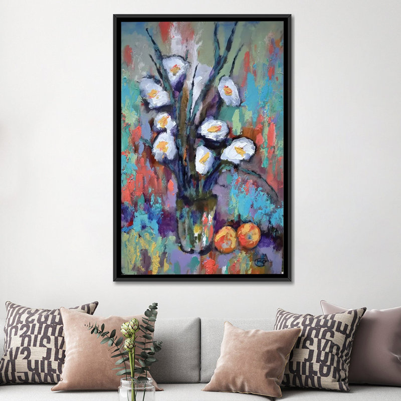 «Gladiolas and Peaches», reproduction sur toile, H 60 po x l 40po x P 1,5 po, Toile avec cadre noir, Pas de tapis