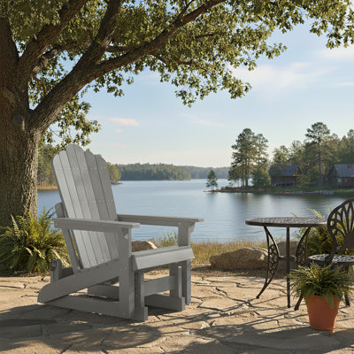 Outdoor HDPE Adirondack Patio Glider Chair, All-Weather Rocker Chair with Cup Holder