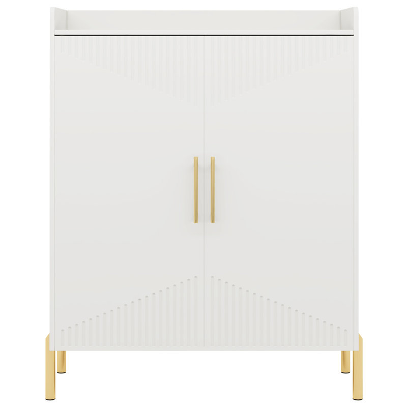 35.43” White & Natural Wood 6-Tier Entryway Shoe Storage Cabinet With Doors, White/Natural