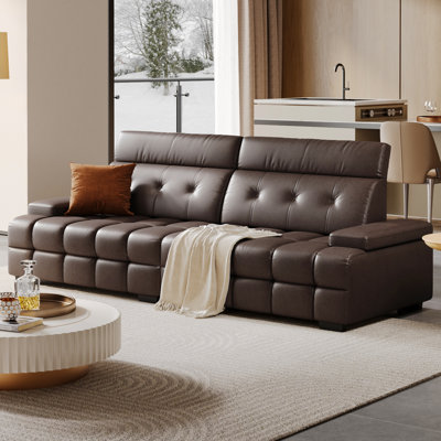 102" Sofa with Adjustable Seat Depth & Headrest, Faux Leather Couch