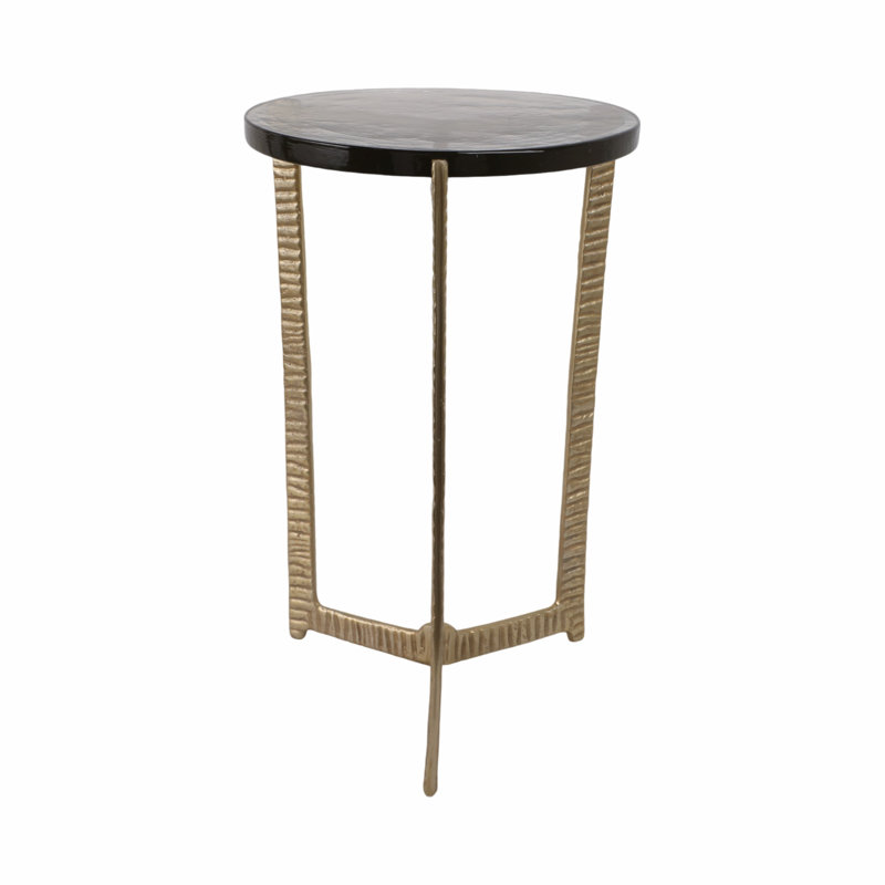 Elegant Round Stone-Top Accent End Table for Living Room Decor - Sculptural Narrow Side Table with Textured Metal Base for Room Styling