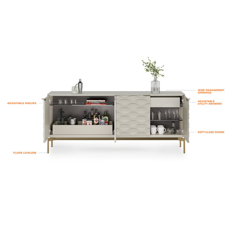 Ripple 79.5'' W Sideboard, Stone/Brushed Brass