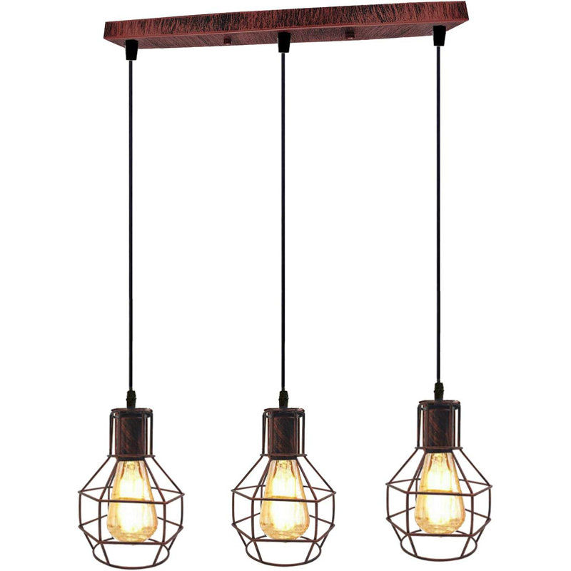 3 - Light Rustic Red Caged Pendant