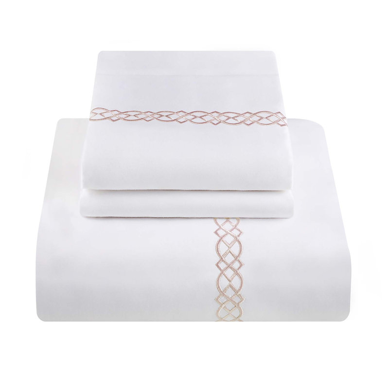 Housse de couette 100% coton 1000 fils à broderie 1000 fils (ensemble de 3), Double/Grand et 2 taies décoratives standard