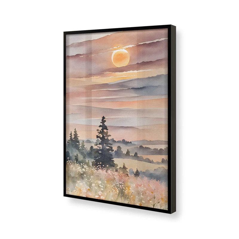 Coucher de soleil dans la vallée en fleurs II, Cadre photo noir simple, H 11 po x l 9 po