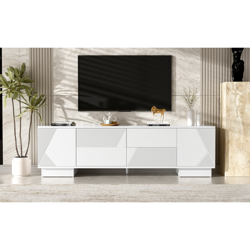 VIBE HAUS 70.8'' Modern TV Stand For Tvs Up To 75 Inches, Entertainment Center With Storage Cabinets, 4 Drawers And A Metal Center Leg, Minimalist Modern Media TV Console Table For Living Room