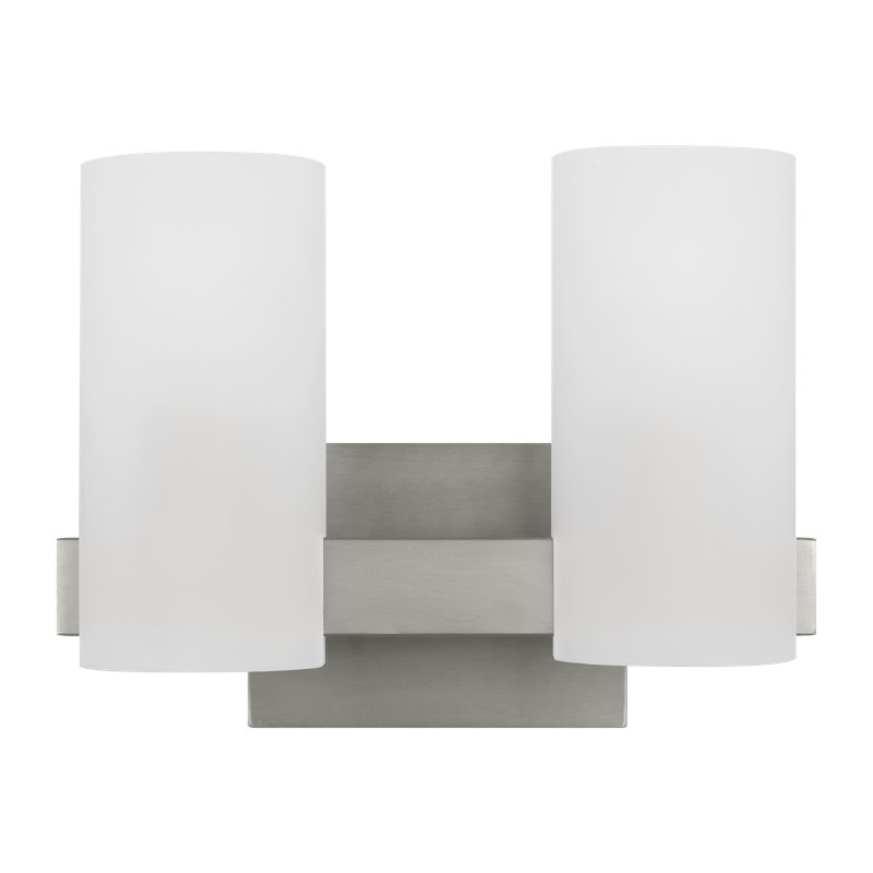 Rhode Medium Brushed Steel Vanity Light with Etched Glass Shades