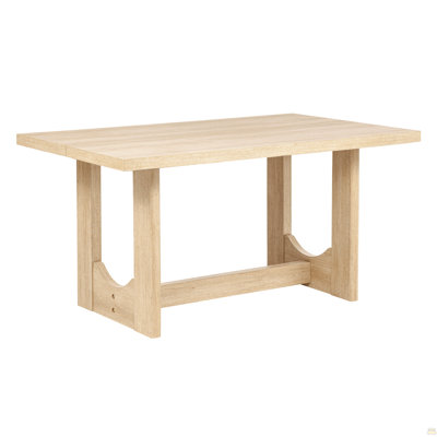 Ensemble de table de salle à manger 7 pièces pour 6, table rectangulaire en chêne clair de 57 pouces avec 6 chaises ergonomiques rembourrées en lin, base en forme de U robuste, meubles de ferme japonais de style japonais pour la salle à manger et appartement