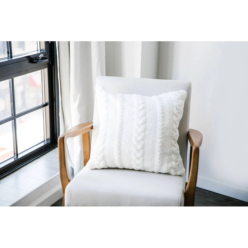 Braided Square Pillow Cover & Insert, Off White