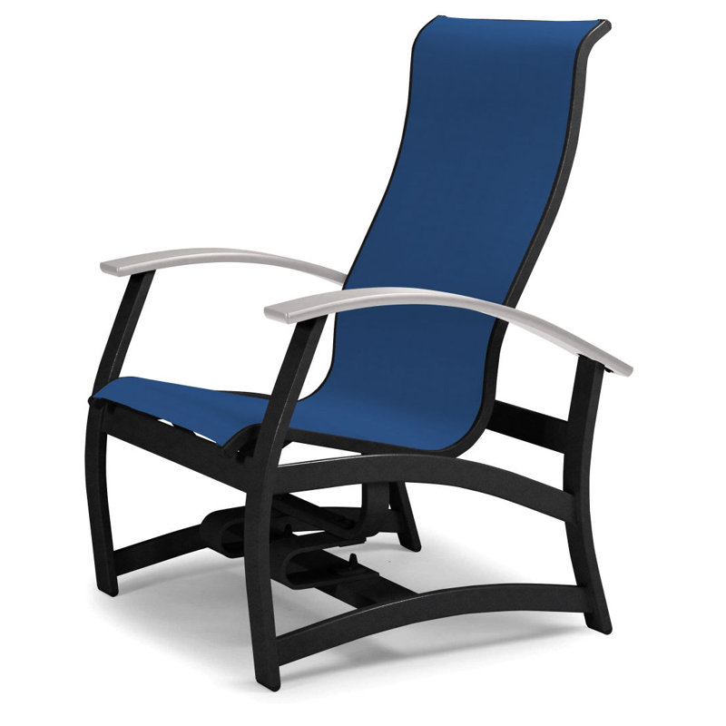 Askar Powder Coated Aluminum Outdoor Lounge Chair, Cobalt 35D Sunbrella®, Textured Black, White P50