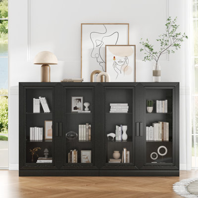 72" Wood China Cabinet Display Cabinet with Glass Doors by Ebern Designs