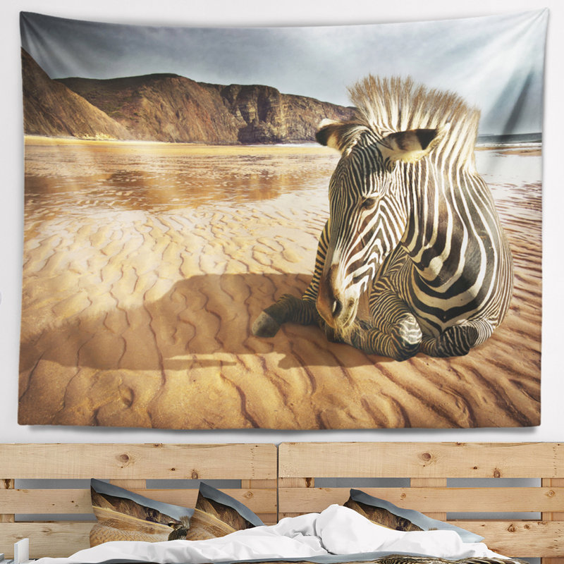 Tapisserie de zèbre de plage Animal, H 32 po x l 39 po