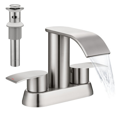 4" Centerset Double Handle Waterfall Bathroom Sink Faucet with Pop Up Drain