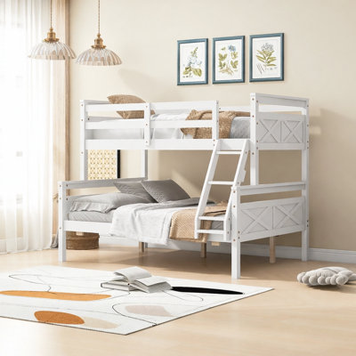 Twin Over Full Bunk Bed With Ladder, Safety Guardrail, Perfect For Bedroom, White