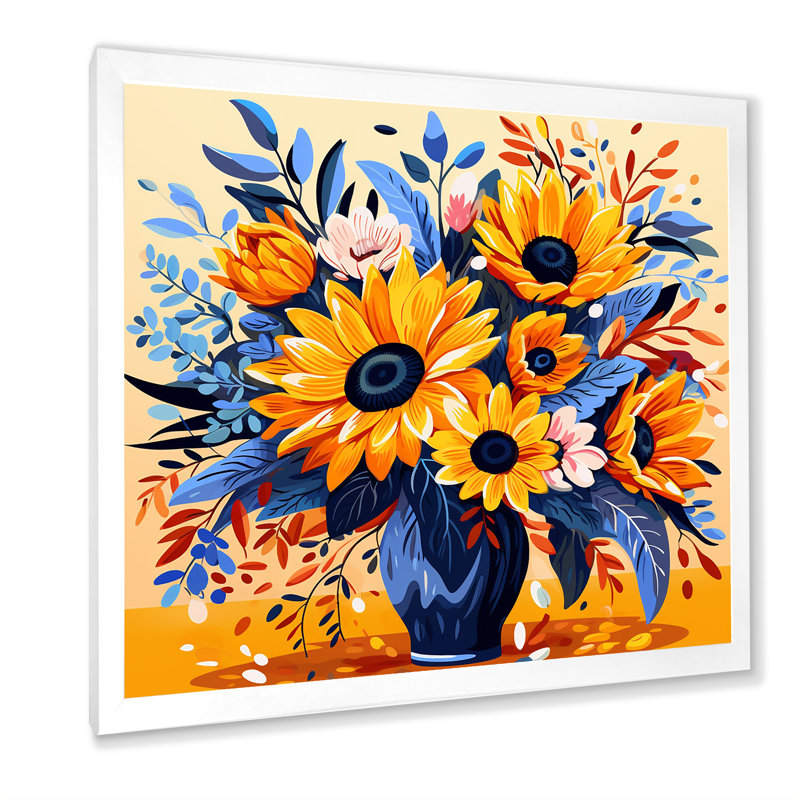 Boho jaune tournesol élégant I - tournesol, art mural, H 30 po x l 30 po x P 1,5 po, Cadre simple blanc