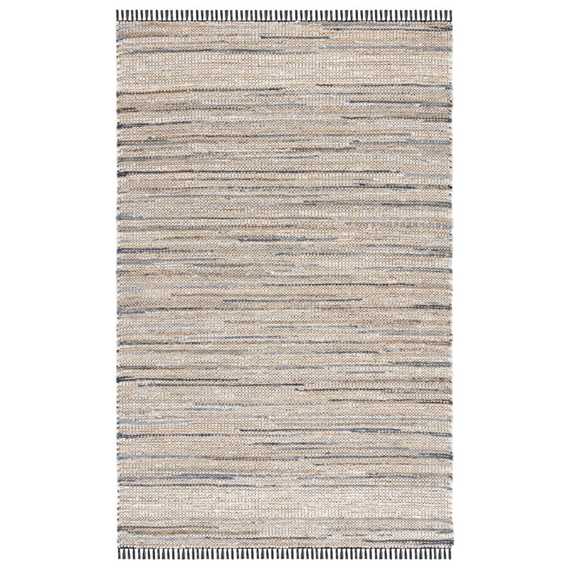 Tapis bleu / beige en denim / jute / coton tissé à la main Cape Cod 153, Rectangle 4 pi x 6 pi