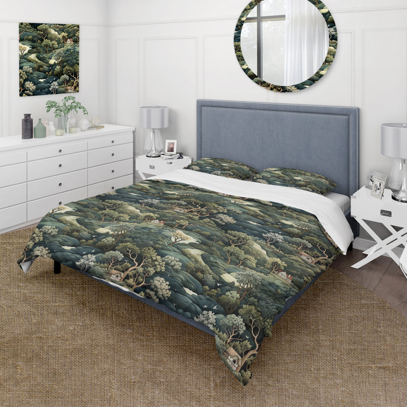 Serife Forest Woods Moody Patterns I - Ensemble de housse de couette botanique - Polyester en microfibre