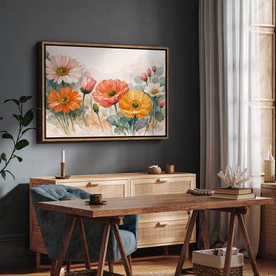 Douces fleurs de jardin dans des tons pastel chauds, art mural encadré