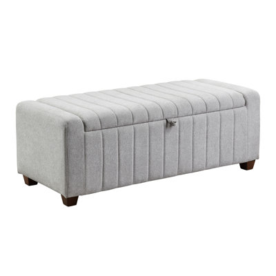 Versatile Plywood Frame Storage Bench With Soft Gray Boucle Upholstery Support And Internal Facility