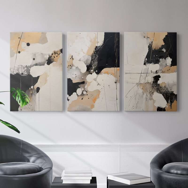 Abstract Series CLXX -Set Of 3 Gallery Wrapped Canvas -Ready to Hang, 27" H x 18" W