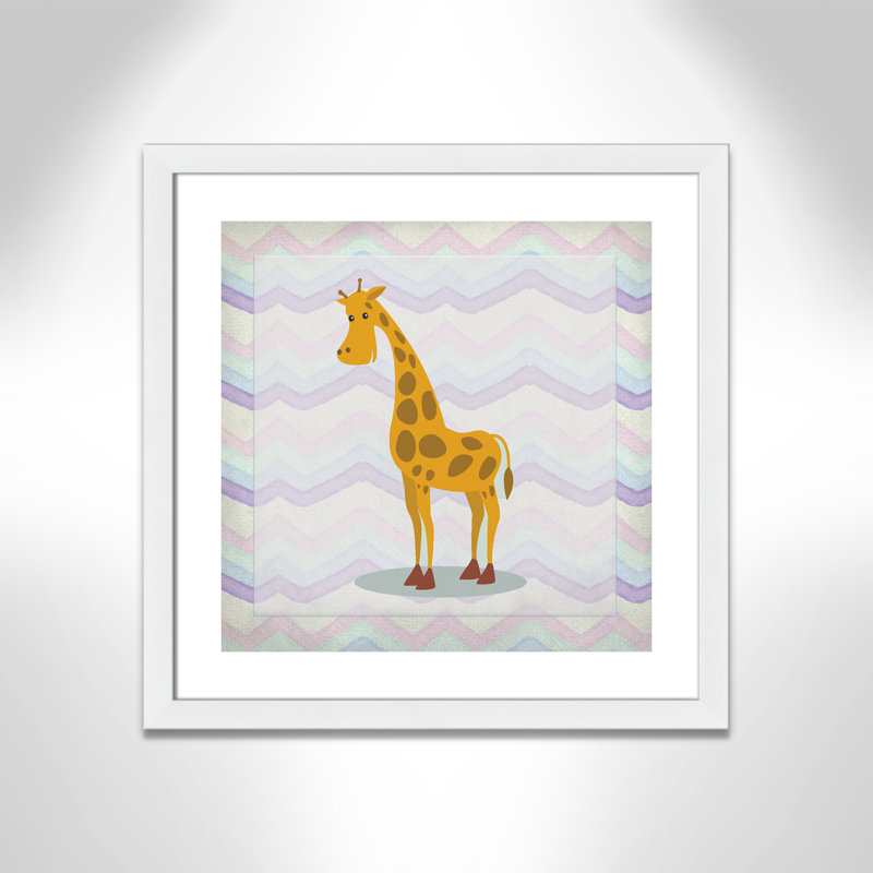 Décalcomanie murale «Pink Giraffe Time», Encadré plat blanc, H 22,5 po x l 22,5 po x P 0,6 po