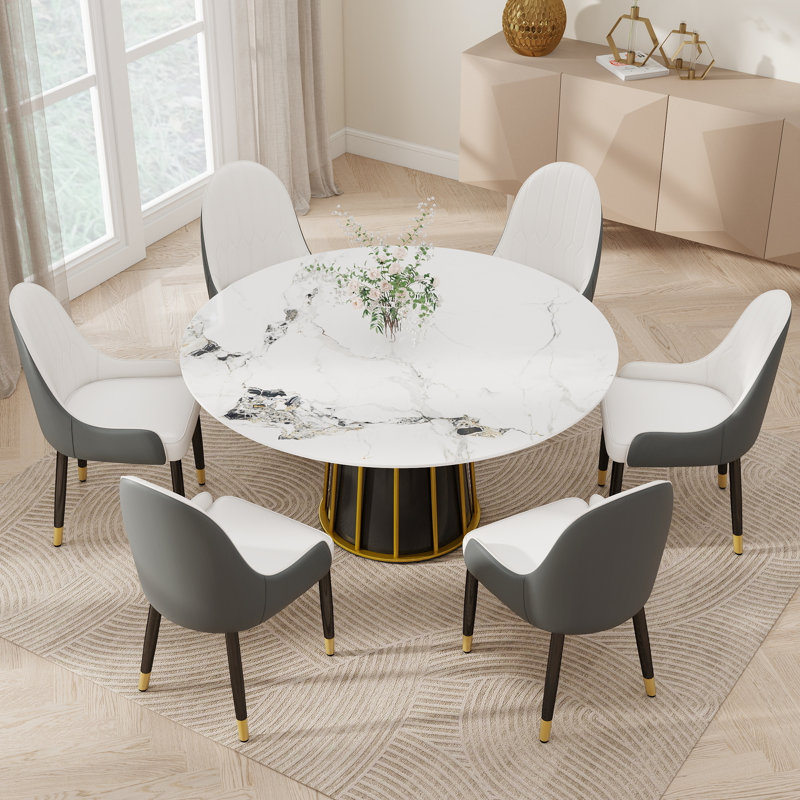 59.05" Modern Round Sintered Stone Dining Table, Pattaferi