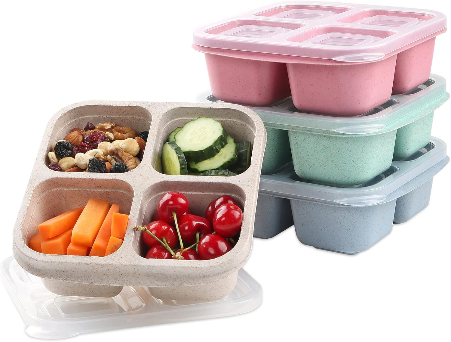 Prep & Savour 4 Pack Snack Containers, 4 Compartments Bento Snack Box ...
