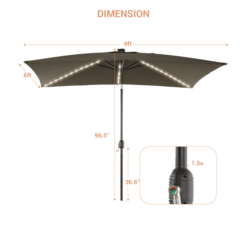 Parasol de marché rectangulaire 9 pi x 6 pi Sayaf, Taupe