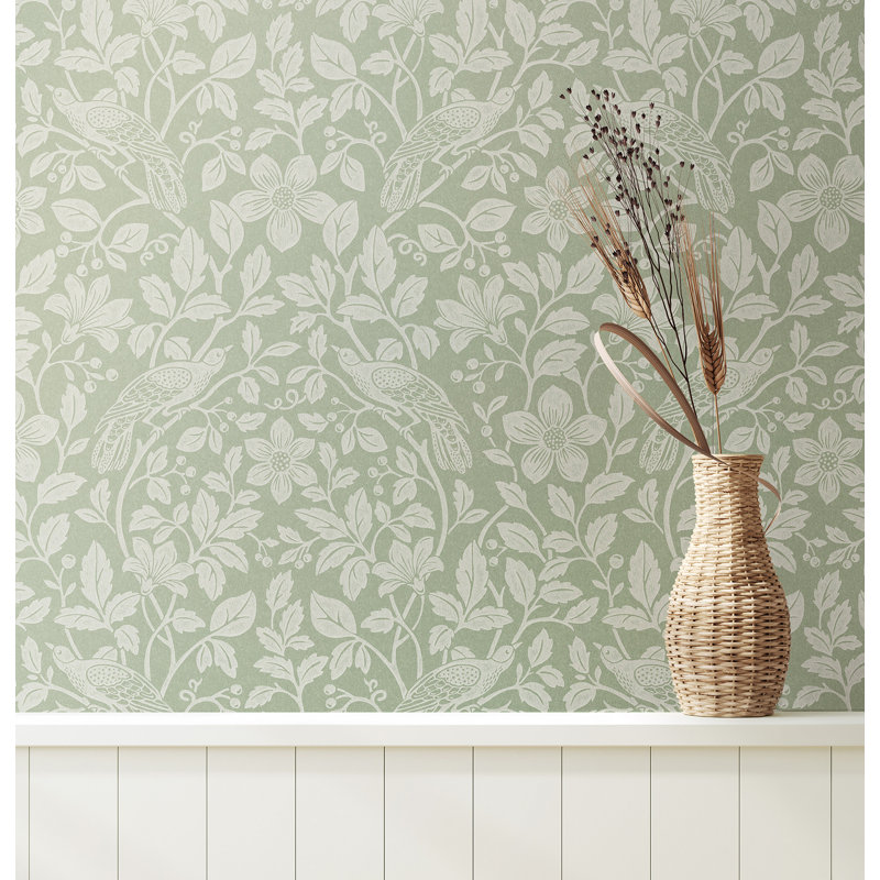 Manjeet Bird Vine Wallpaper, Green