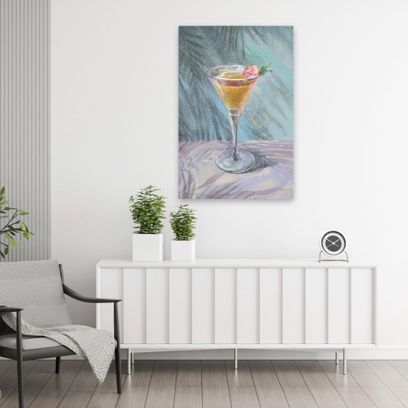 «Happy Hour I Art» bleu et botanique, H 36 po x l 24 po