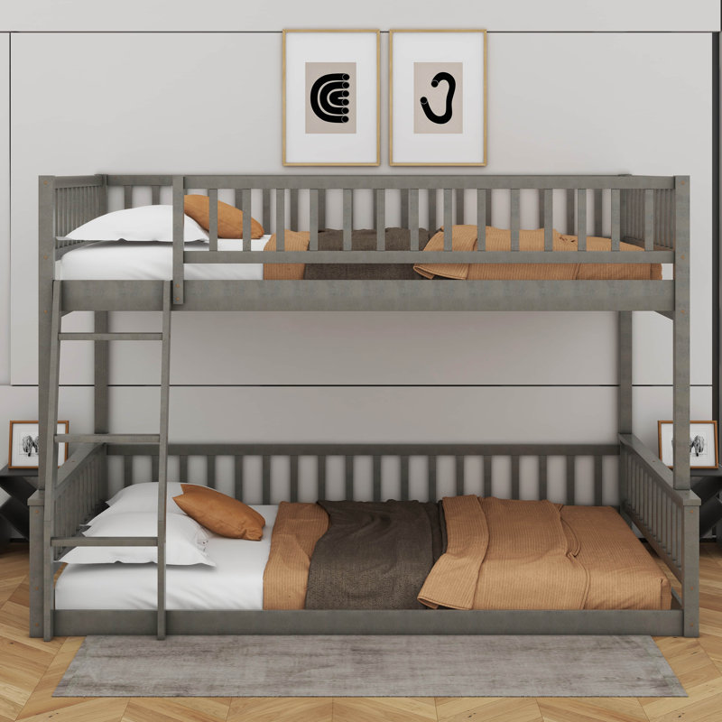 Full XL Over Queen Bunk Bed With Guardrails, Gray