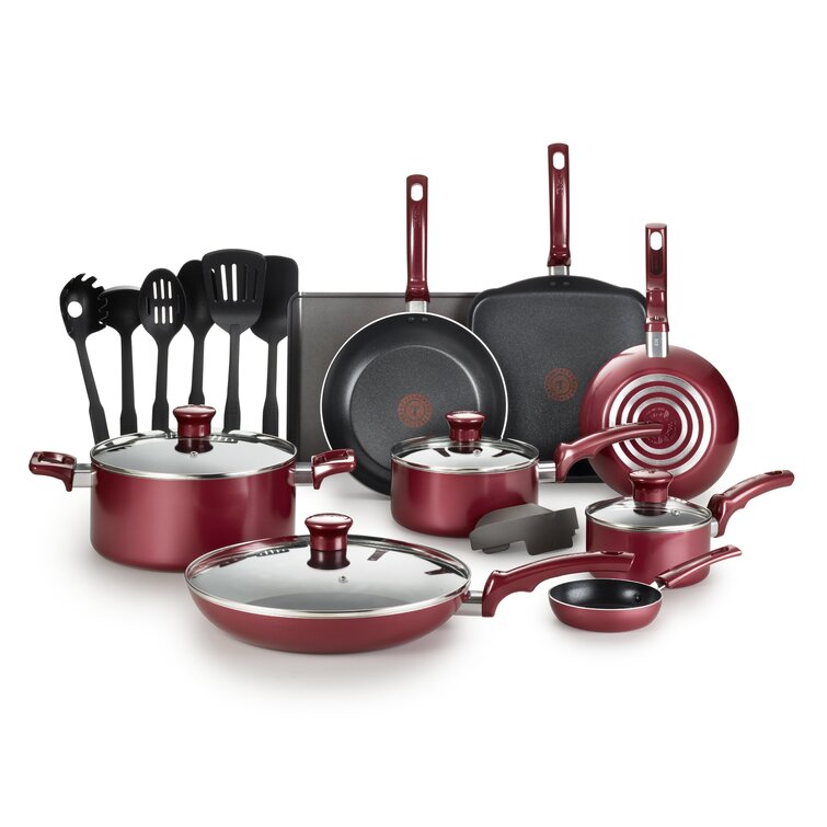T-FAL T-fal Easy Care Non-Stick 20-Piece Cookware Set, Red B089SKDW