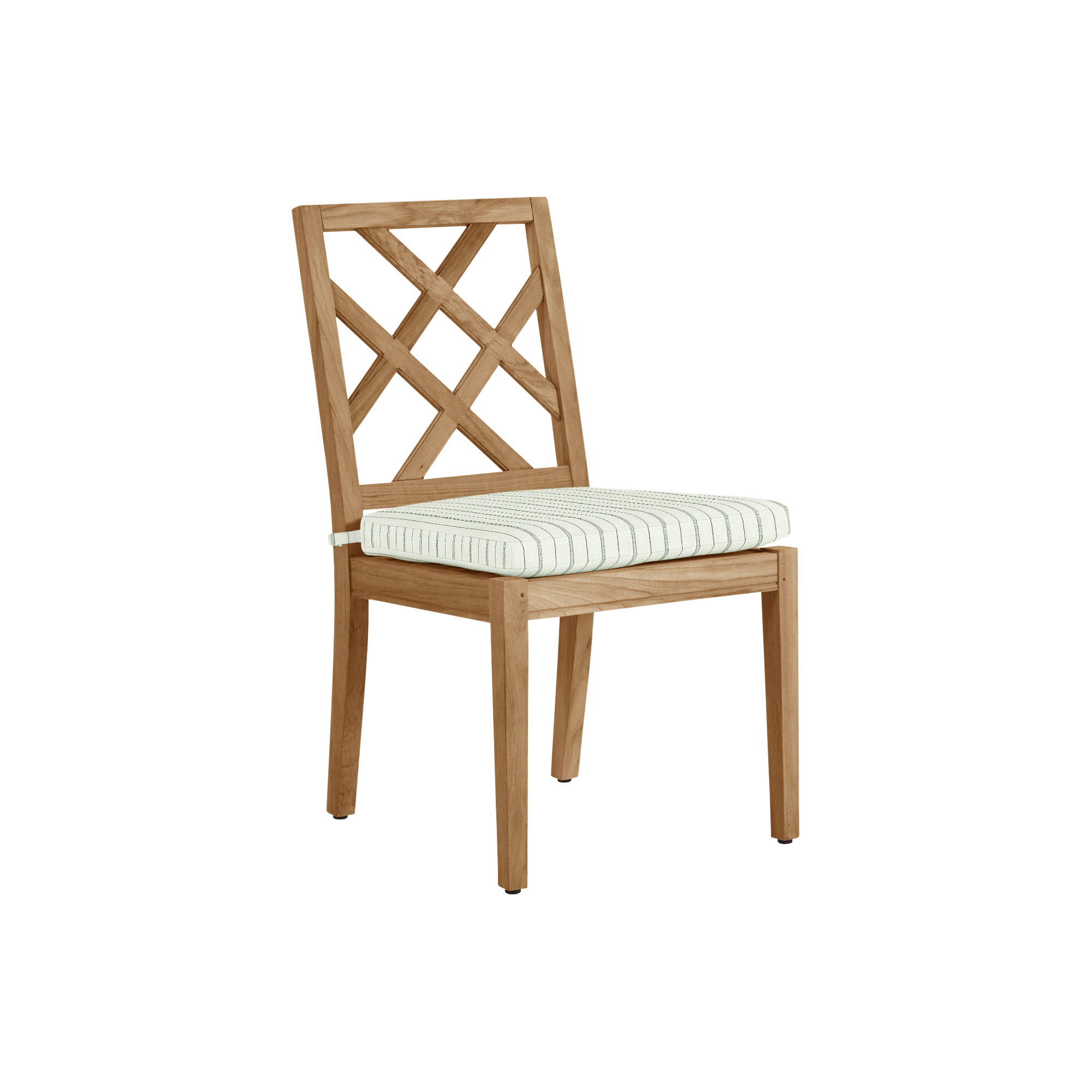 Haley Teak Outdoor Side Chair Latticework Back, No Welt, Natural Teak, Perigold Arigato Balsamic