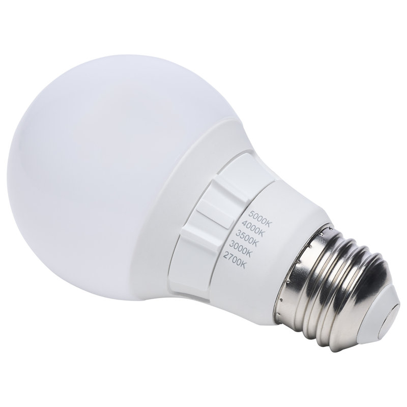 9 Watt A19 LED 27K/3K/35K/4K/5K CCT Selectable Medium Base White Finish 120 Volt