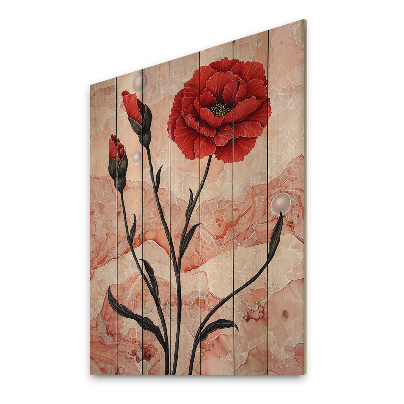 Mélodie fleurie d'œillets sur une géode I - impression traditionnelle de bois rouge sur bois de pin naturel