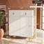 - Armoire à chaussures blanche élégante avec panneaux structurés, détails plaqués or, tablettes et tiroirs réglables-1308631012