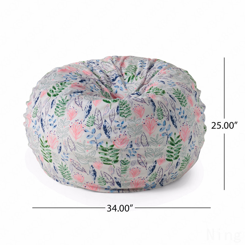 3 Foot Rounded Bean Bag, Leaf Print, Navy Multi Fabric