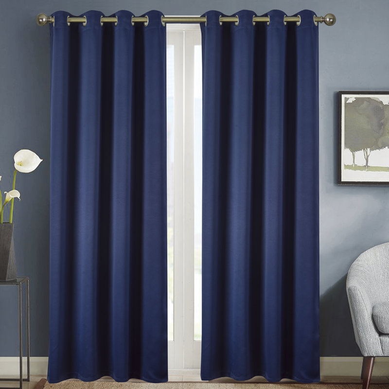 Panneau de rideau simple occultant avec œillets, Bleu marine