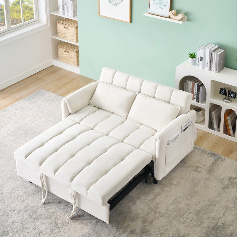 Canapé 52 po beige moderne en velours, Beige