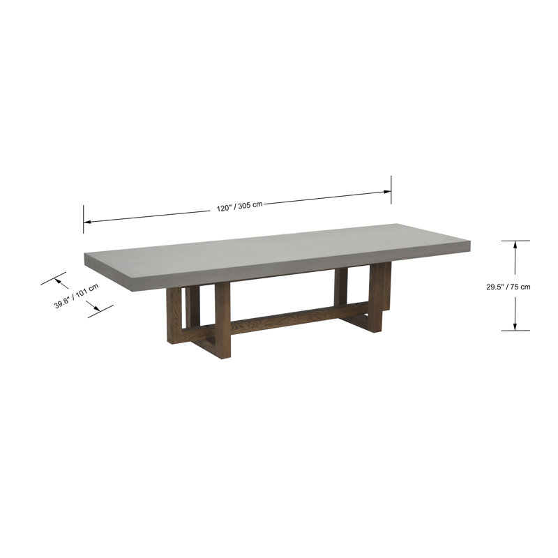 Elementi Home Malaga Rectangular Space Grey Concrete Dining Table with Manchurian Ash Legs for Indoor and Outdoor Use