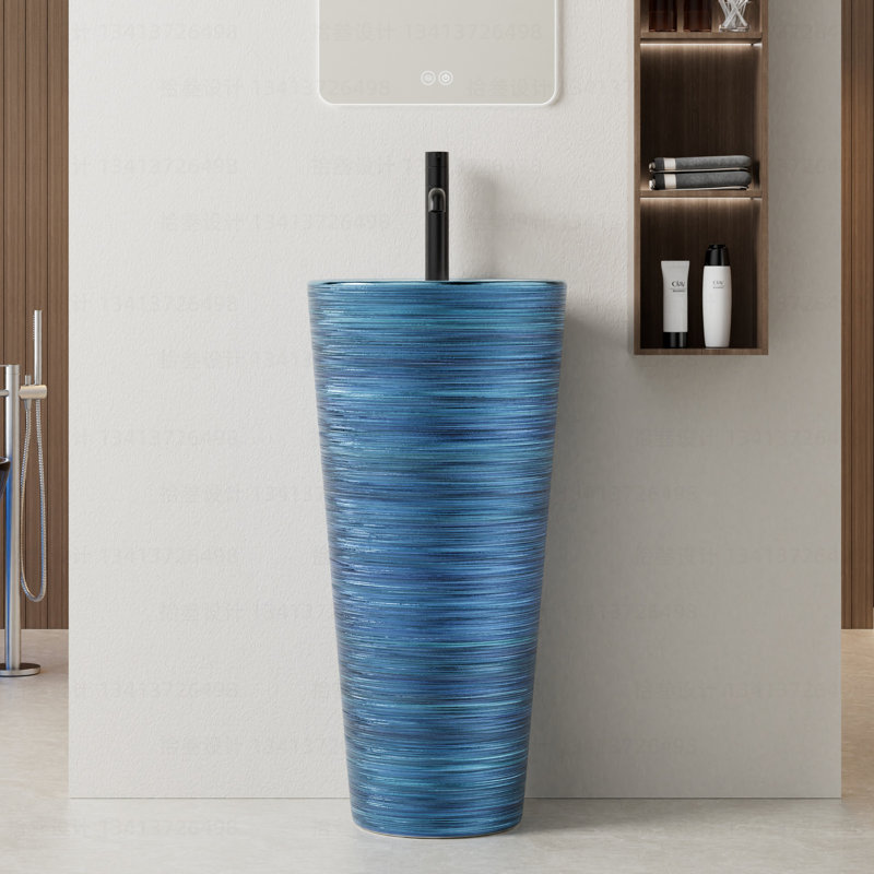 Contemporary 33＂Tall Circular Pedestal Sink, One-Piece Vitreous China Modern Pedestal Sink With Overflow For Bathroom
