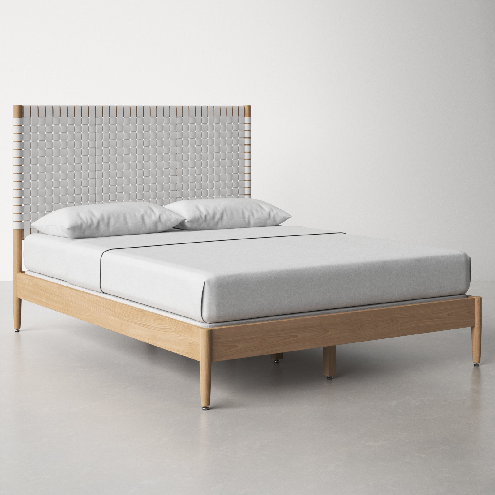 Tamita Leather Bed, White/Natural, Queen