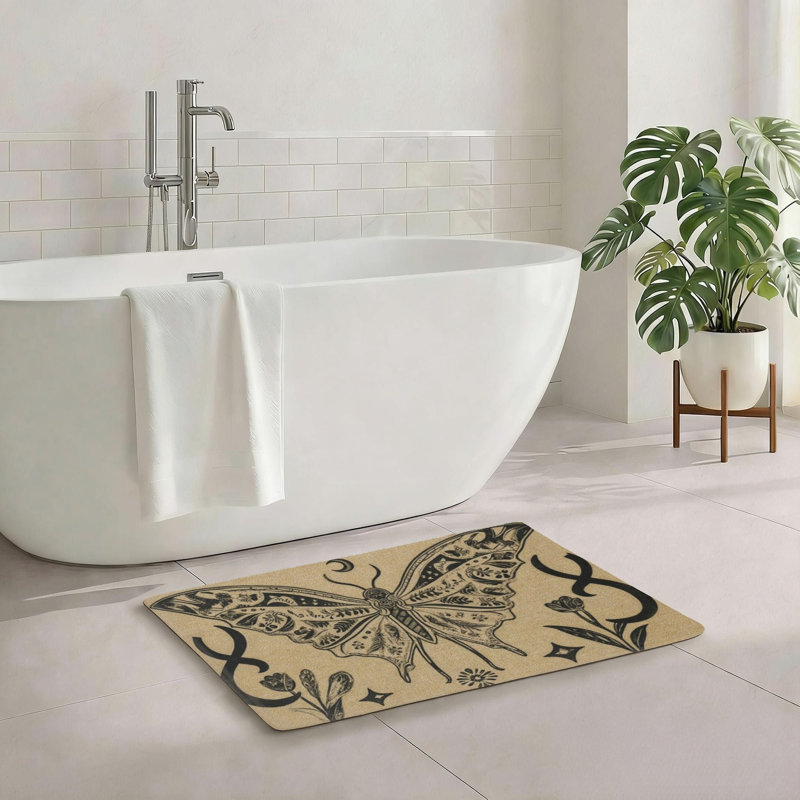 Tapis pour salle de bain Mystical Black Moth 20 po x 32 po beige noir