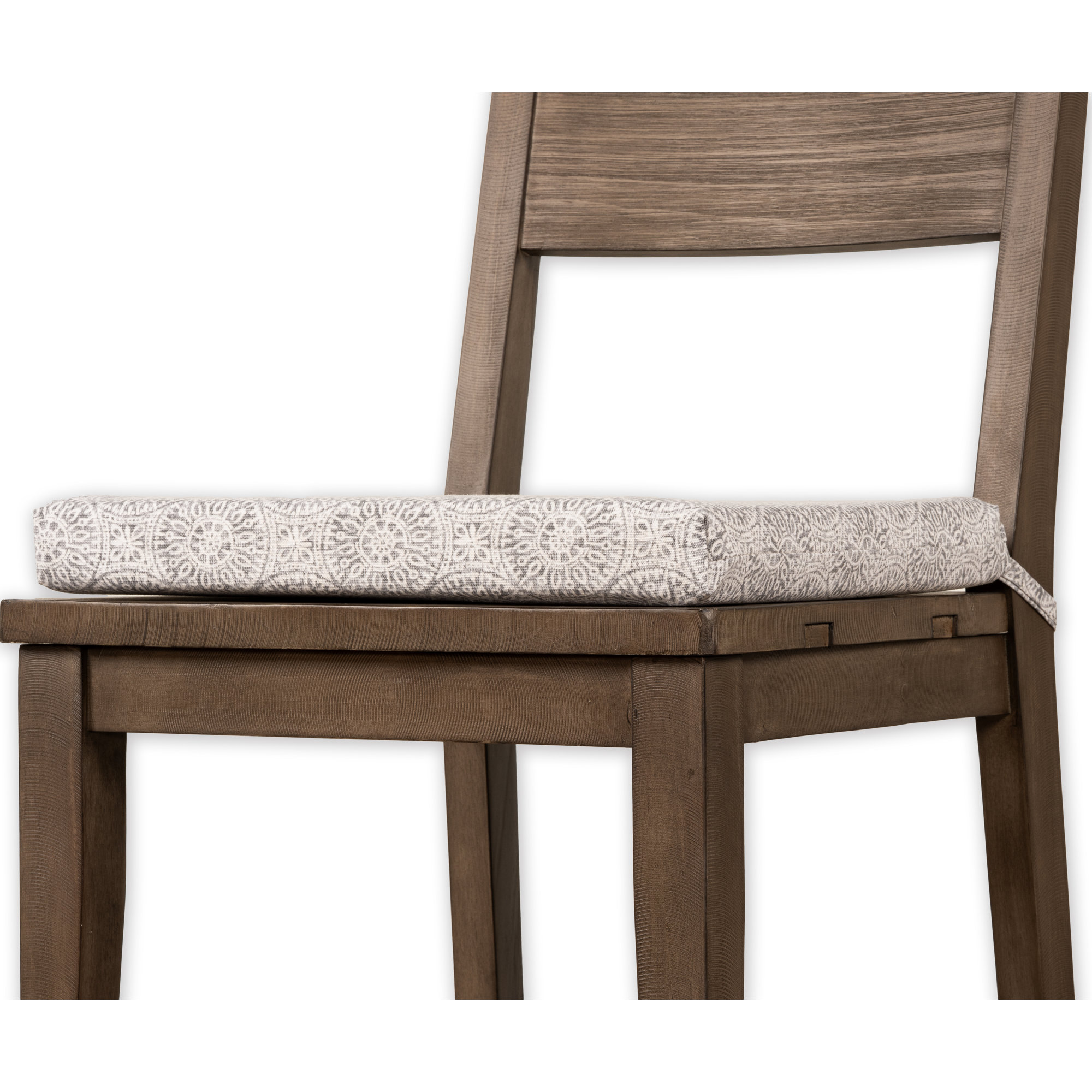Birch Lane Tibet 2" Geometric Medallion Dining Chair Seat Pad with Ties, White/Gray